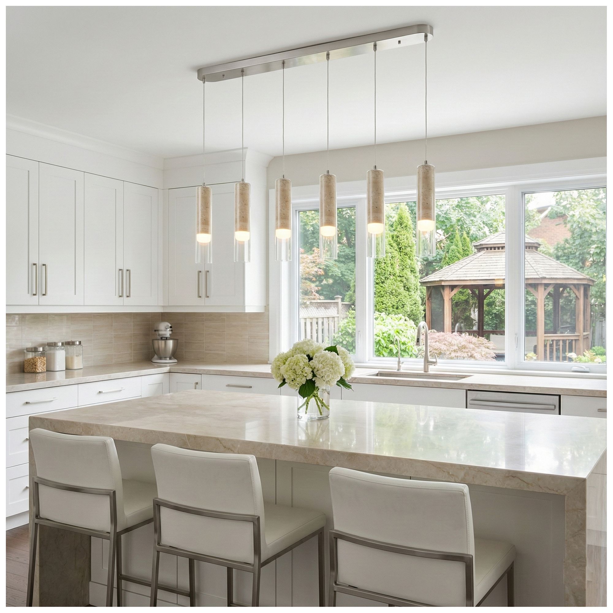 Image 2 Zara 40" Wide 6-Light Brushed Nickel Pendant more views