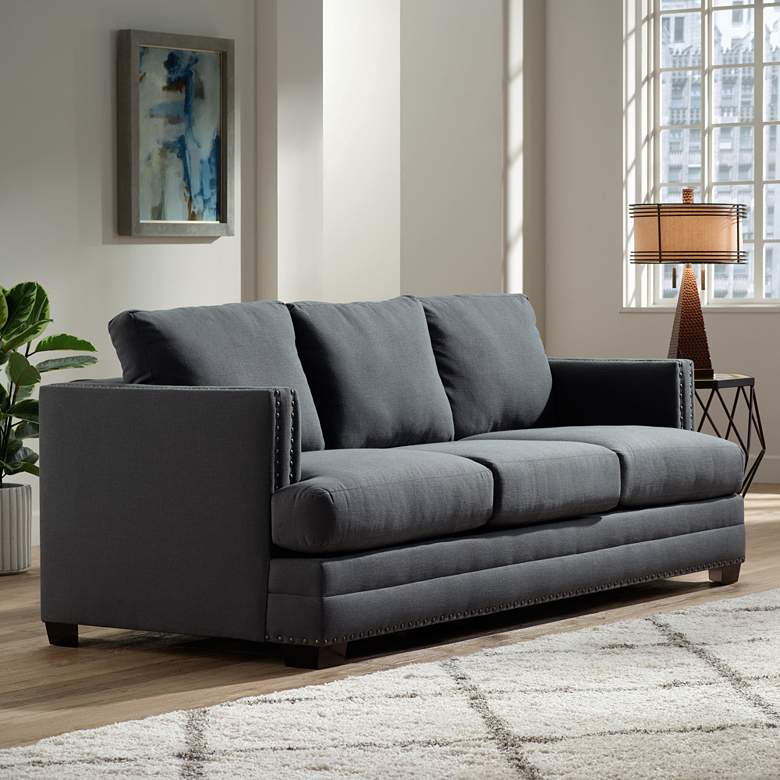 Image 1 Zara 91" Wide Heritage Charcoal Fabric Three-Seat Sofa