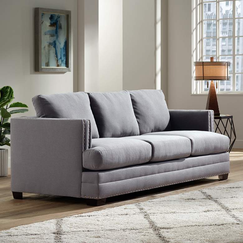 Zara 91&quot; Wide Heritage Flannel Fabric Three-Seat Sofa