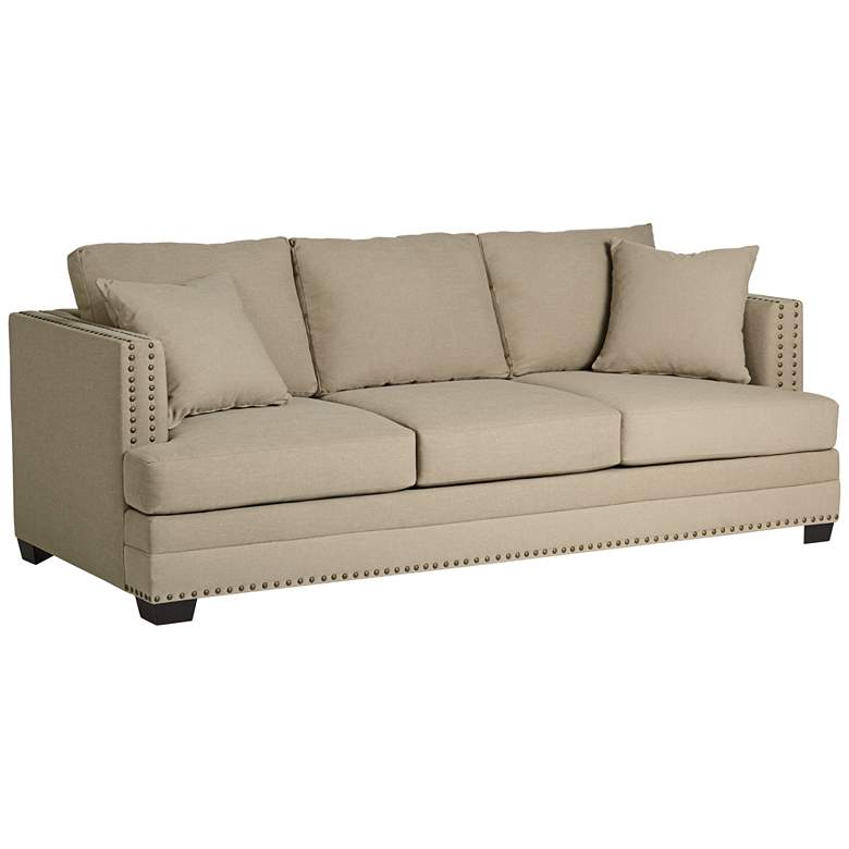 Image 1 Zara 91" Wide Heritage Pebble Fabric Three-Seat Sofa