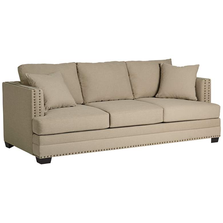 Image 1 Zara 91 inch Wide Heritage Pebble Fabric Three-Seat Sofa