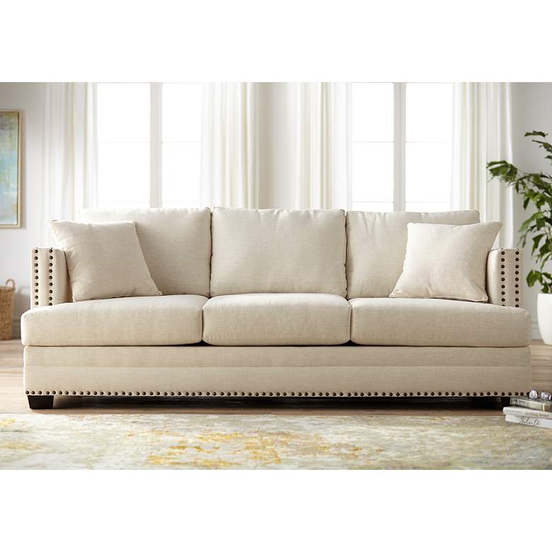 Image 1 Zara 91" Wide Ivory Fabric Three-Seat Sofa