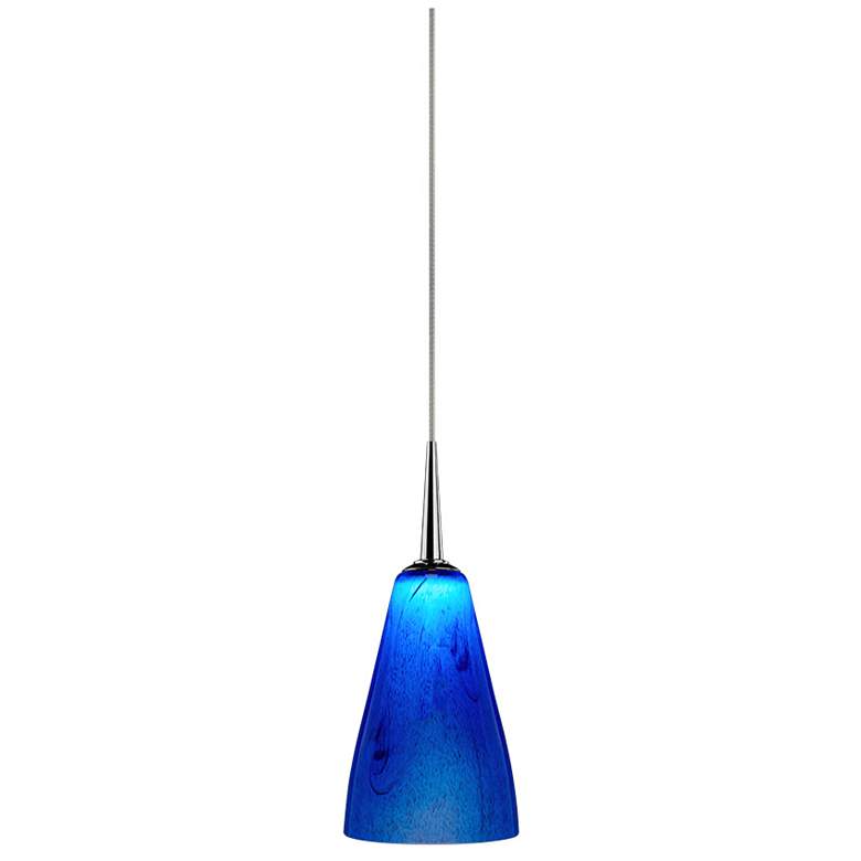 Image 1 Zara LED Pendant - Chrome Finish - Blue Glass Shade
