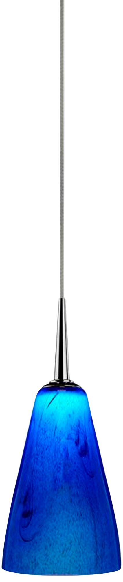 Zara LED Pendant Matte Chrome Finish Blue Glass Shade 917F3