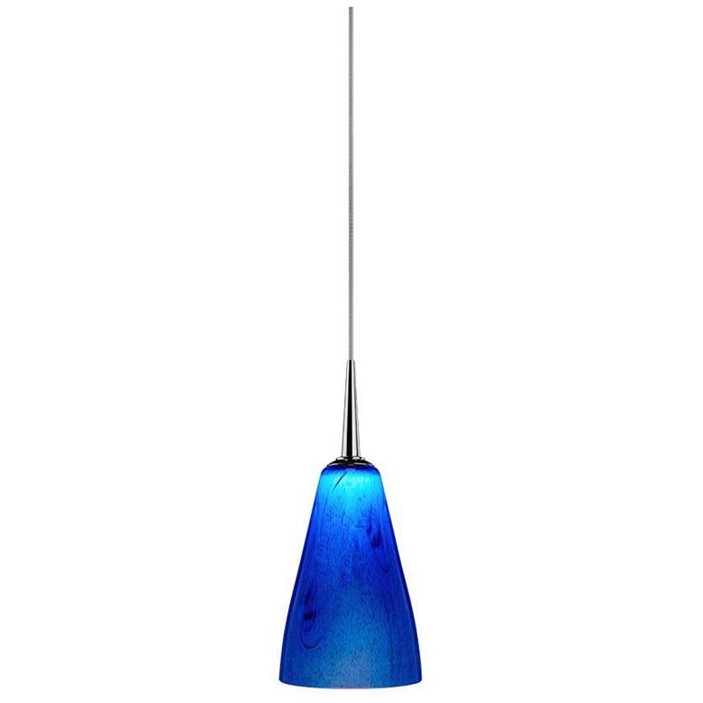 Image 1 Zara LED Pendant - Matte Chrome Finish - Blue Glass Shade