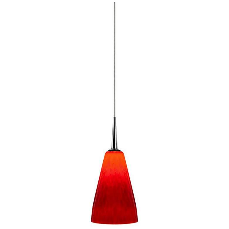 Image 1 Zara LED Pendant - Matte Chrome Finish - Red Glass Shade