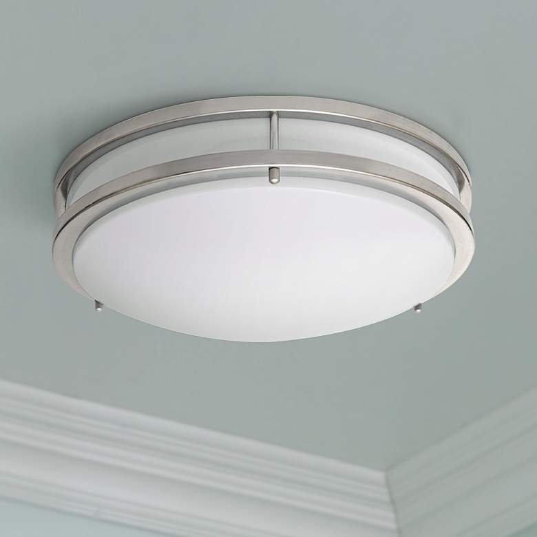 Zare Brushed Nickel 14&quot; Wide Modern Flushmount LED Ceiling Light