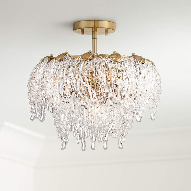 Zavala 14 1/4&quot; Wide Brass and Glass Ceiling Light