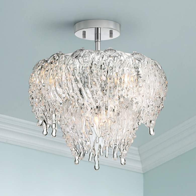 Image 1 Zavala 14 1/4" Wide Chrome and Glass Ceiling Light