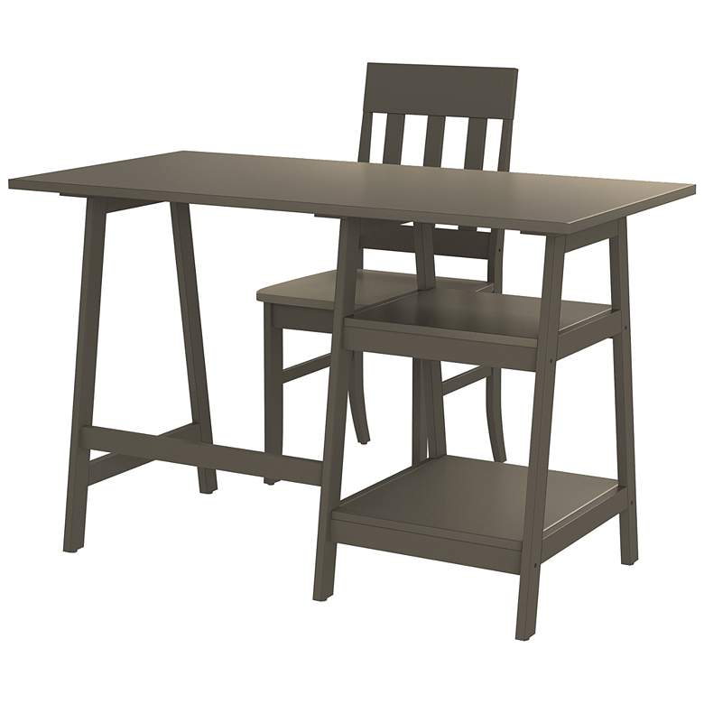 Image 7 Zavies 47 1/4" Wide Gray Wood Writing Desk with Chair more views