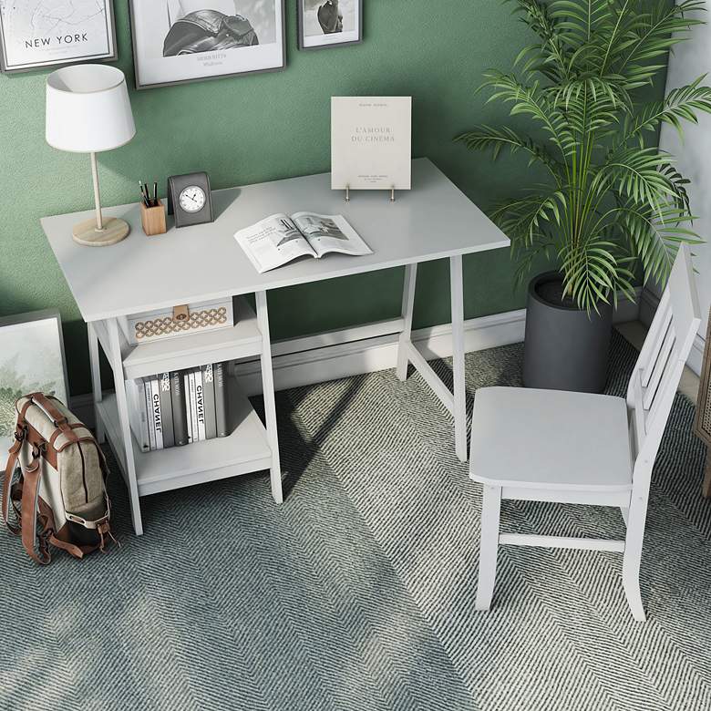 Image 1 Zavies 47 1/4" Wide White Wood Writing Desk with Chair