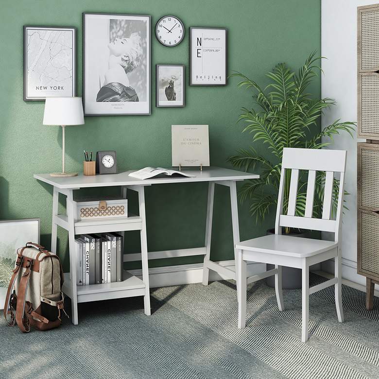 Image 7 Zavies 47 1/4" Wide White Wood Writing Desk with Chair more views