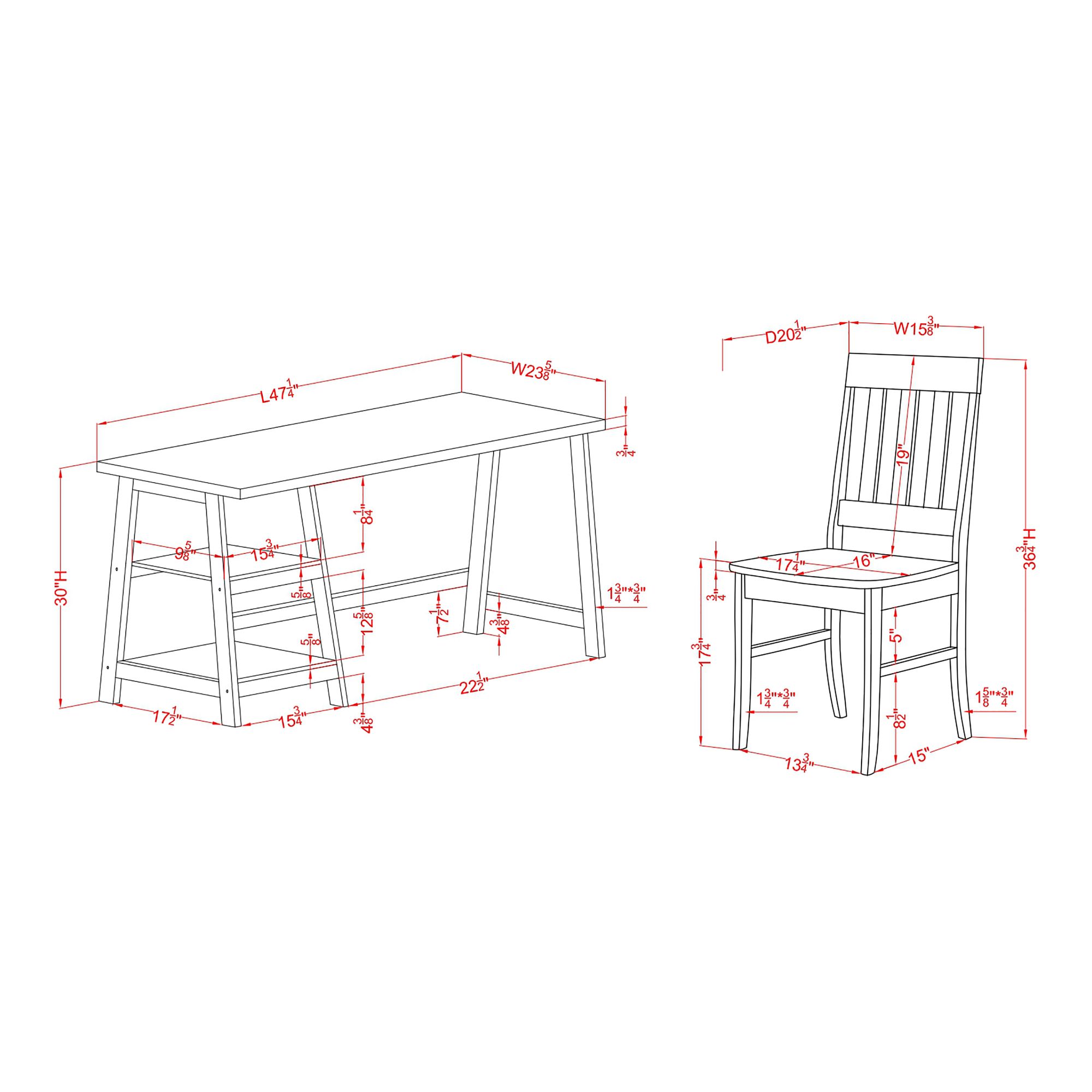 Zavies 47 1/4" Wide White Wood Writing Desk with Chair