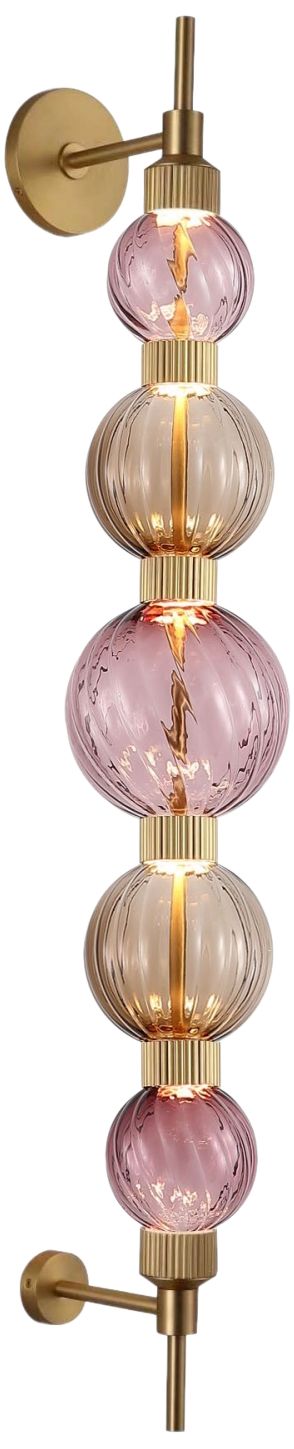 Image 2 Zayna 5-Light 38"H LED Wall Sconce in Aged Brass/Brown and Purple Glass more views