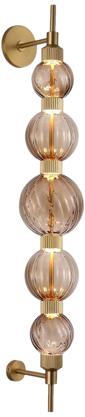 Image 2 Zayna 5-Light 38"H LED Wall Sconce in Aged Brass/Brown Glass more views