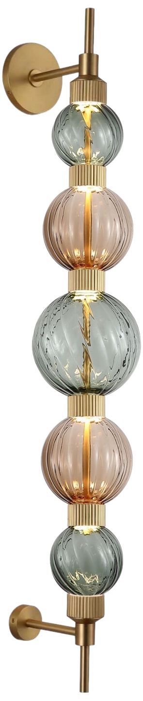 Image 2 Zayna 5-Light 38"H LED Wall Sconce in Aged Brass/Green and Brown Glass more views