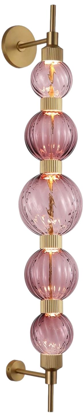 Image 2 Zayna 5-Light 38"H LED Wall Sconce in Aged Brass/Purple Glass more views