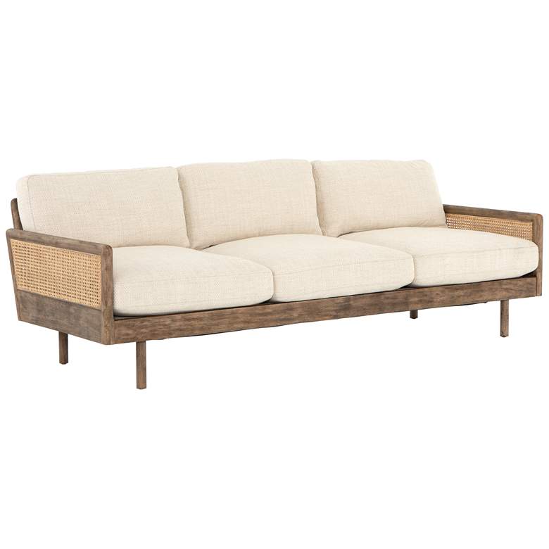 Image 1 Zayne 91" Wide Modern Irving Taupe Rattan and Parawood Sofa