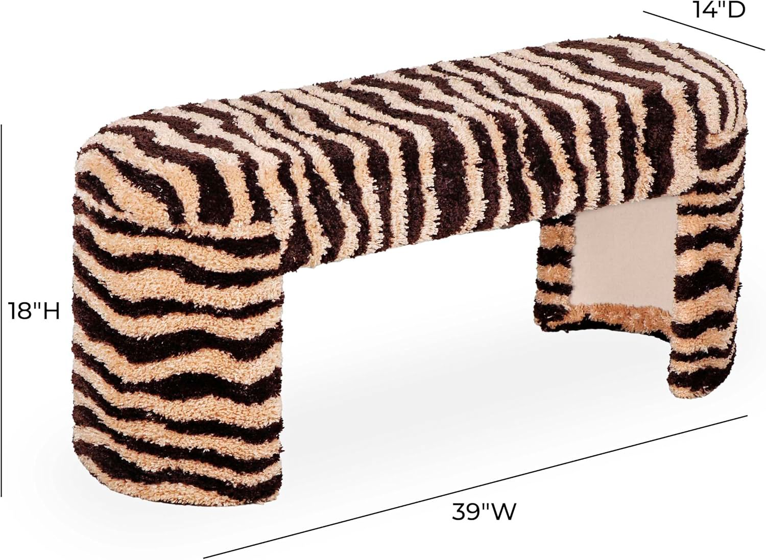 Image 5 Zebra 39" Wide Brown Striped Tufted Bench more views