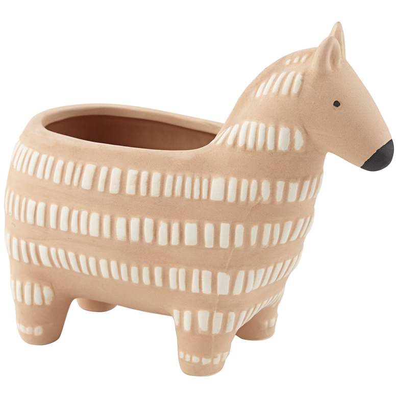 Zebra 7&quot; Wide White and Brown Ceramic Decorative Vase