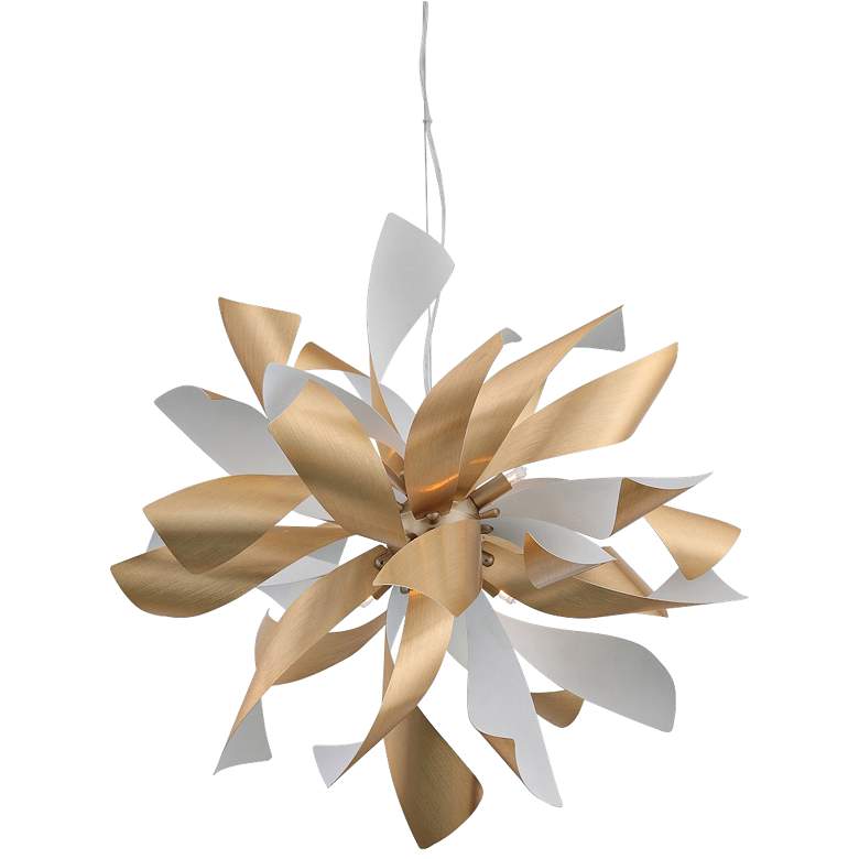 Image 2 Zeev Bloom 24 inchW Brushed Brass and Matte White Pendant Light