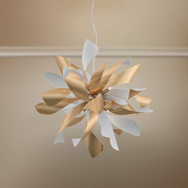 Image 1 Zeev Bloom 24 inchW Brushed Brass and Matte White Pendant Light