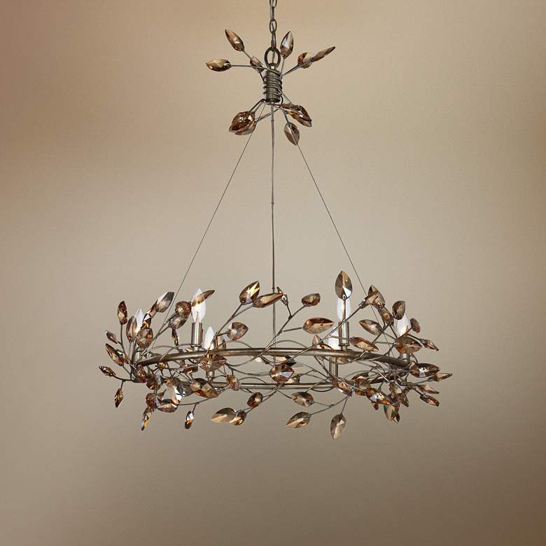 Image 1 Zeev Misthaven 32 inchW Antique Gold Crystal 6-Light Chandelier