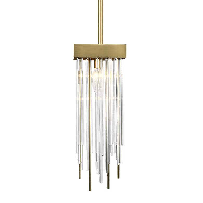 Image 1 Zeev Waterfall 6" Wide Aged Brass Crystal Mini Pendant