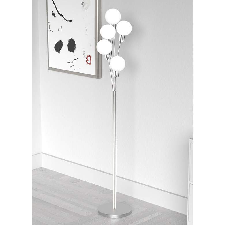 Image 1 Zelda 70 1/2" 5-Light Satin Chrome White Glass Modern Floor Lamp