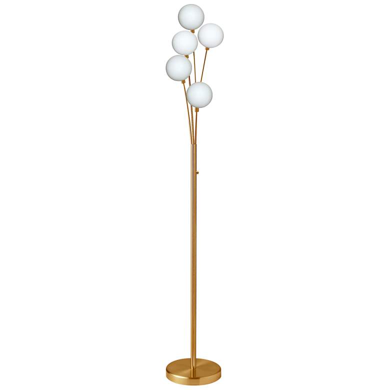 Image 1 Zelda 70 1/2 inch High 5-Light White Glass Aged Brass Modern Floor Lamp