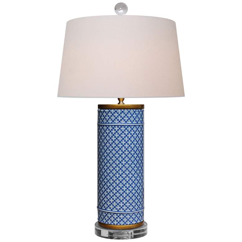 Image 1 Zelda Blue and White Porcelain Cylindrical Vase Table Lamp