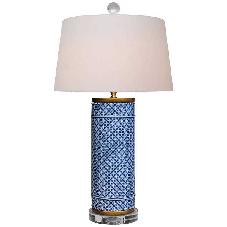 Image 1 Zelda Cylindrical Vase 26" High Blue and White Porcelain Table Lamp