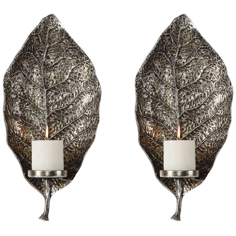 Zelkova 19 1/2&quot;H Antiqued Silver Candle Wall Sconce Set of 2