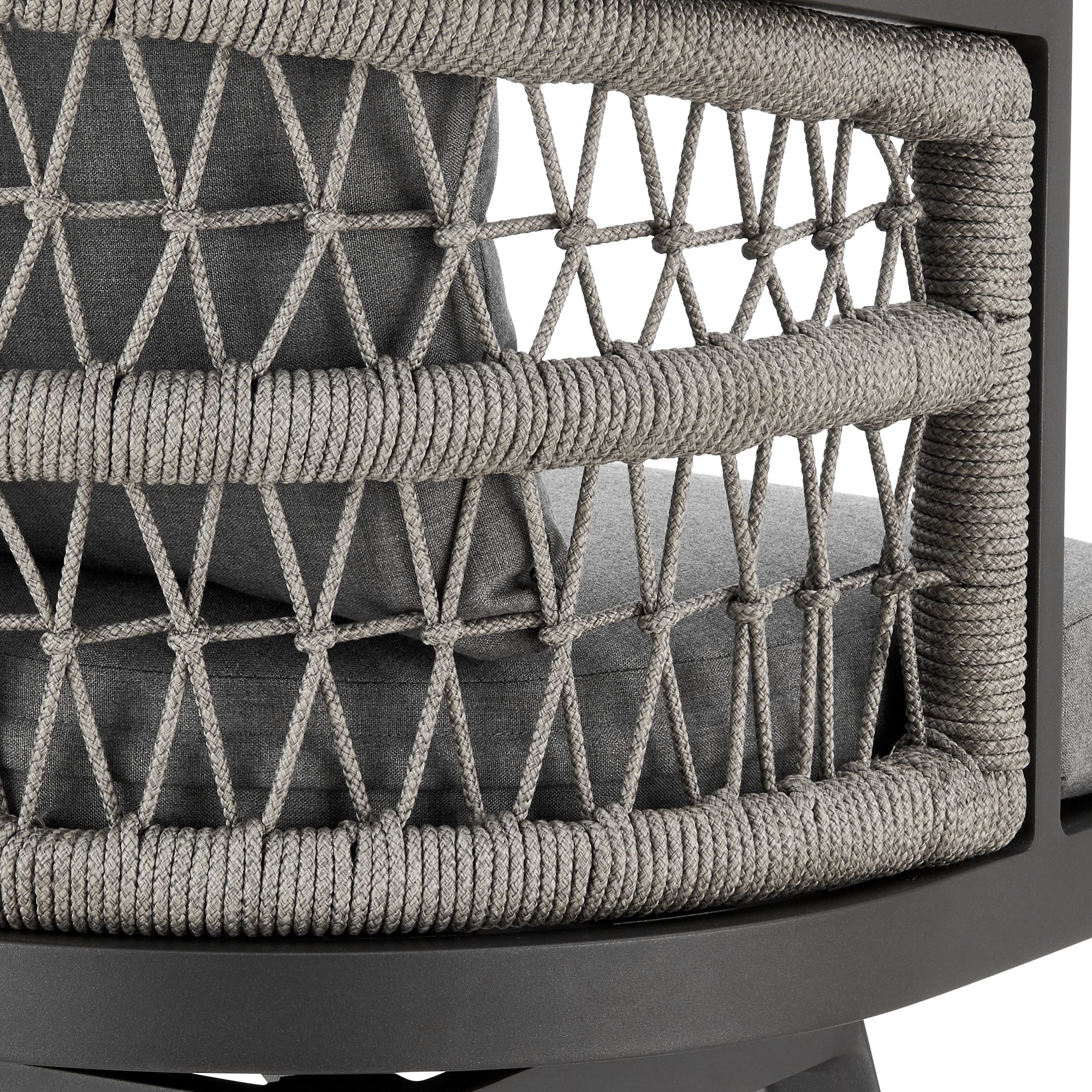 Zella 26 in. Outdoor Barstool in Aluminum, Rope, and Earl Gray Cushions