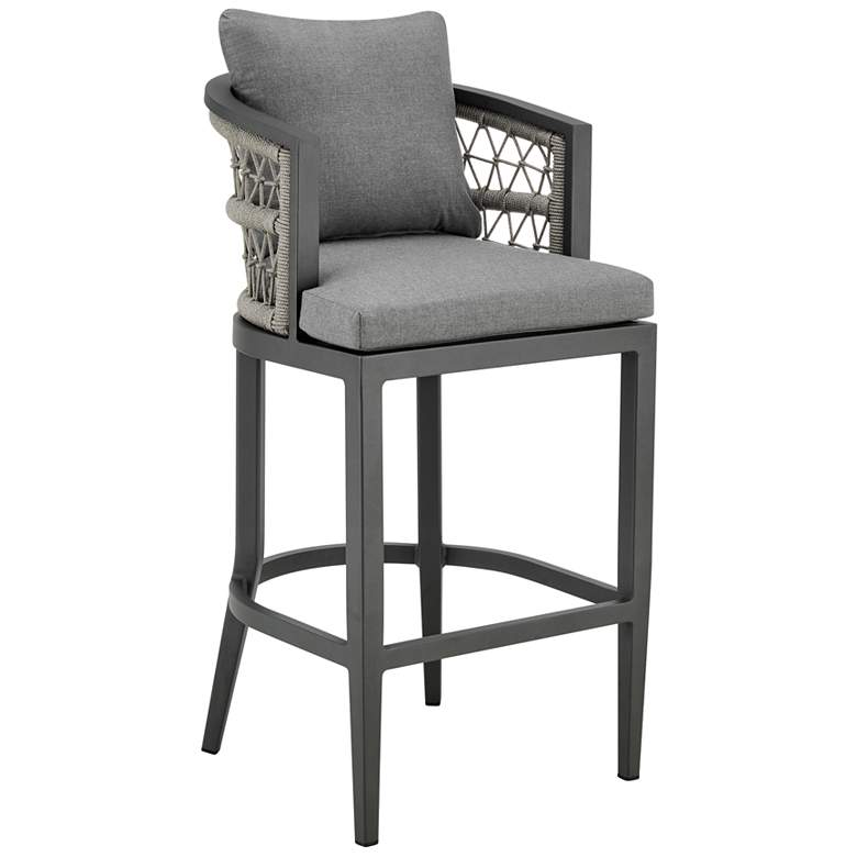 Image 1 Zella 30 in. Outdoor Barstool in Aluminum, Rope, and Earl Gray Cushions