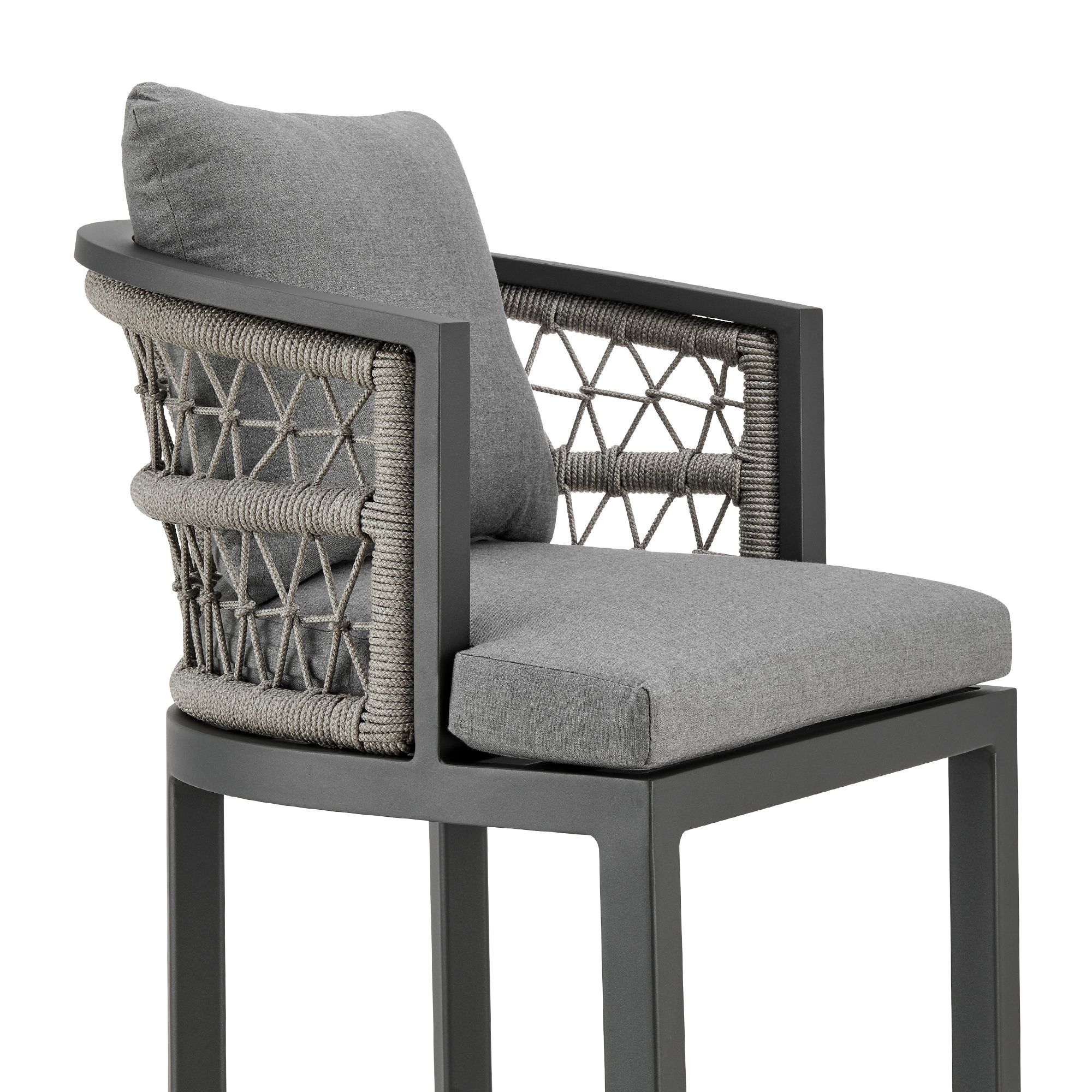 Image 5 Zella 30 in. Outdoor Barstool in Aluminum, Rope, and Earl Gray Cushions more views