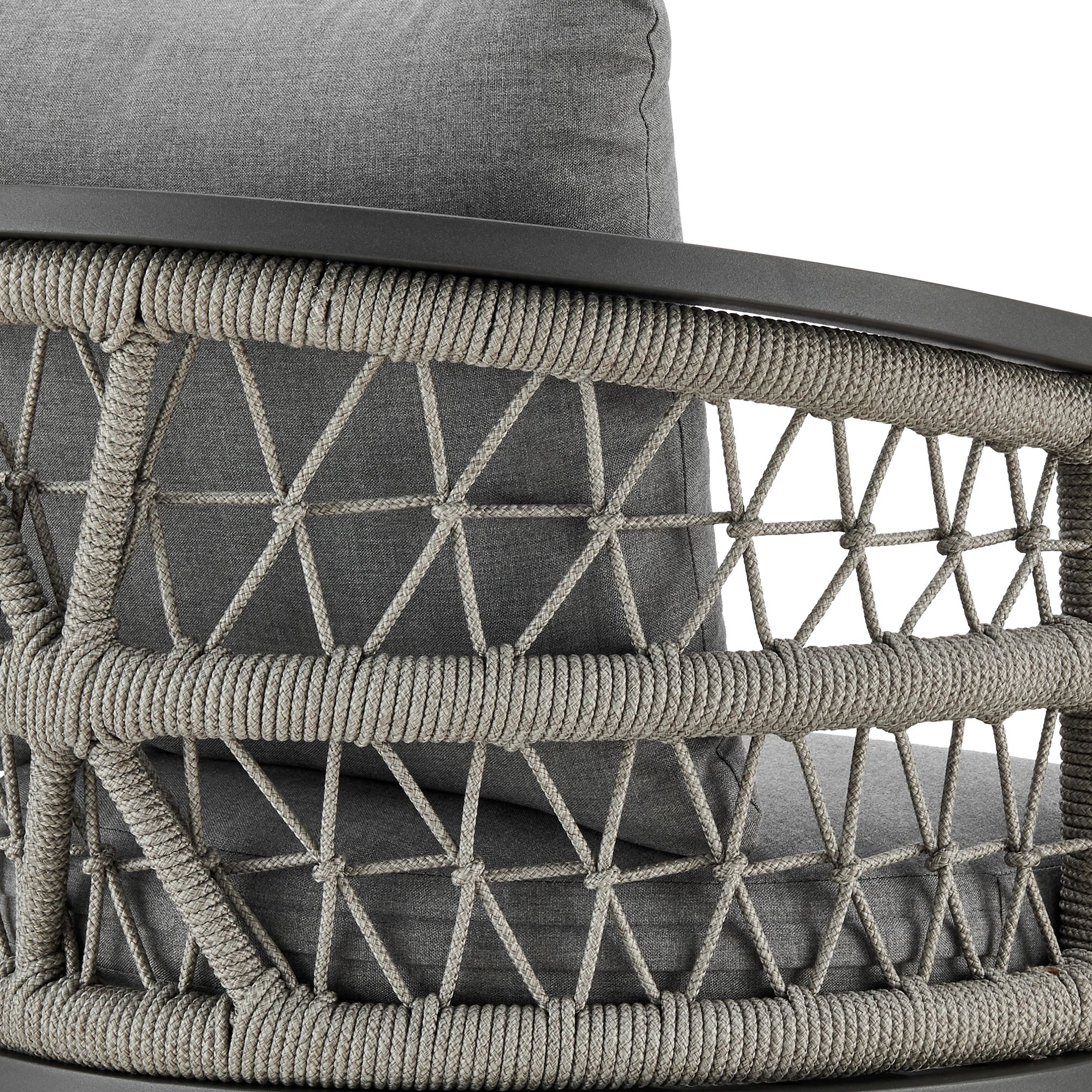 Zella 30 in. Outdoor Barstool in Aluminum, Rope, and Earl Gray Cushions