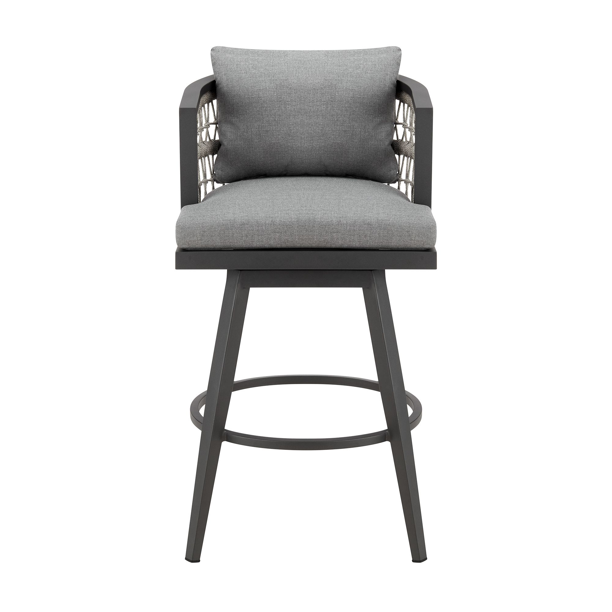 Image 3 Zella 30 in. Outdoor Barstool in Aluminum, Rope, and Earl Gray Cushions more views