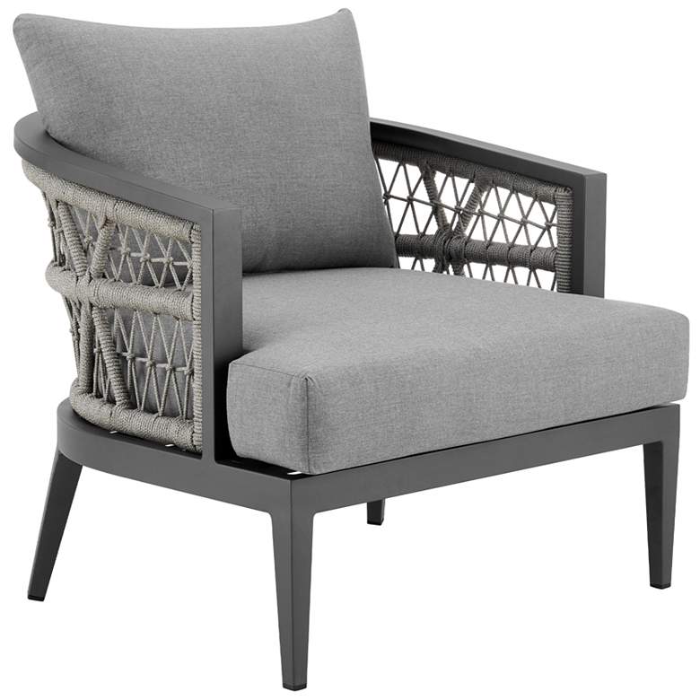 Image 1 Zella Outdoor Armchair in Aluminum, Light Gray Rope and Earl Gray Cushions