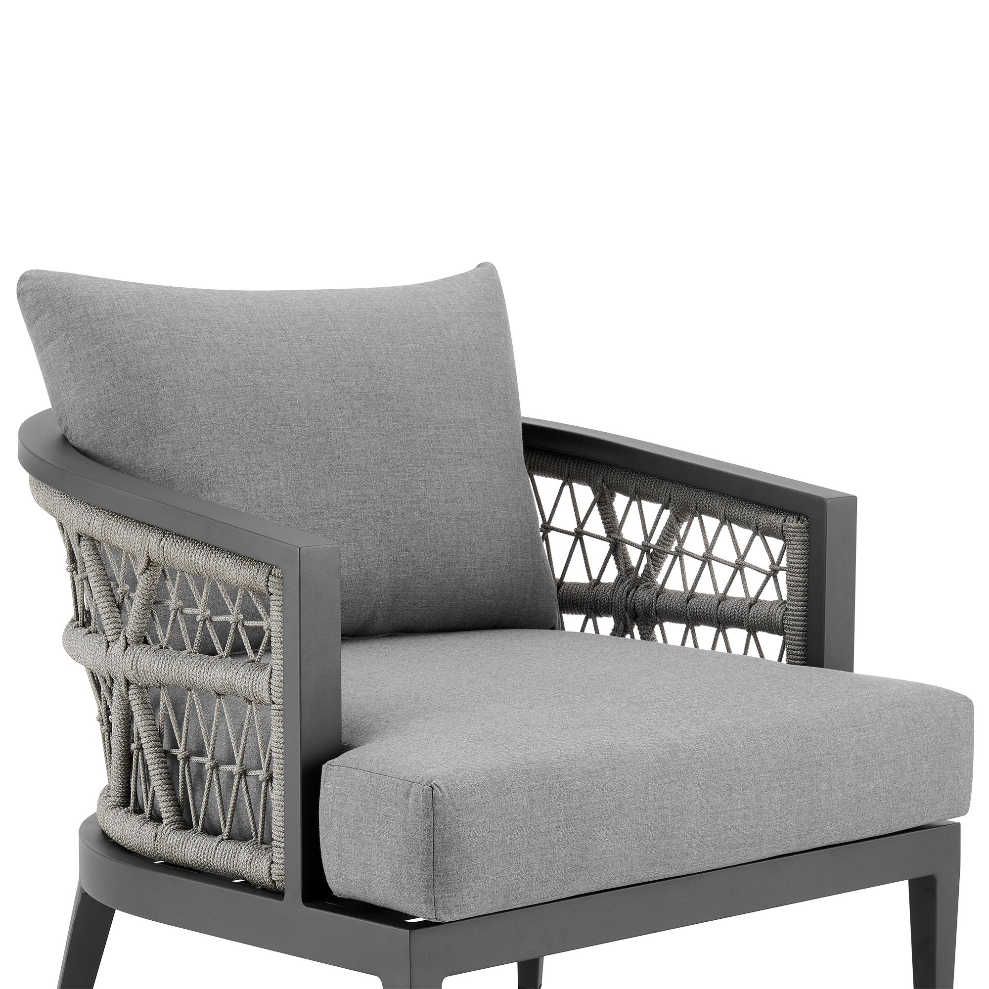 Image 5 Zella Outdoor Armchair in Aluminum, Light Gray Rope and Earl Gray Cushions more views