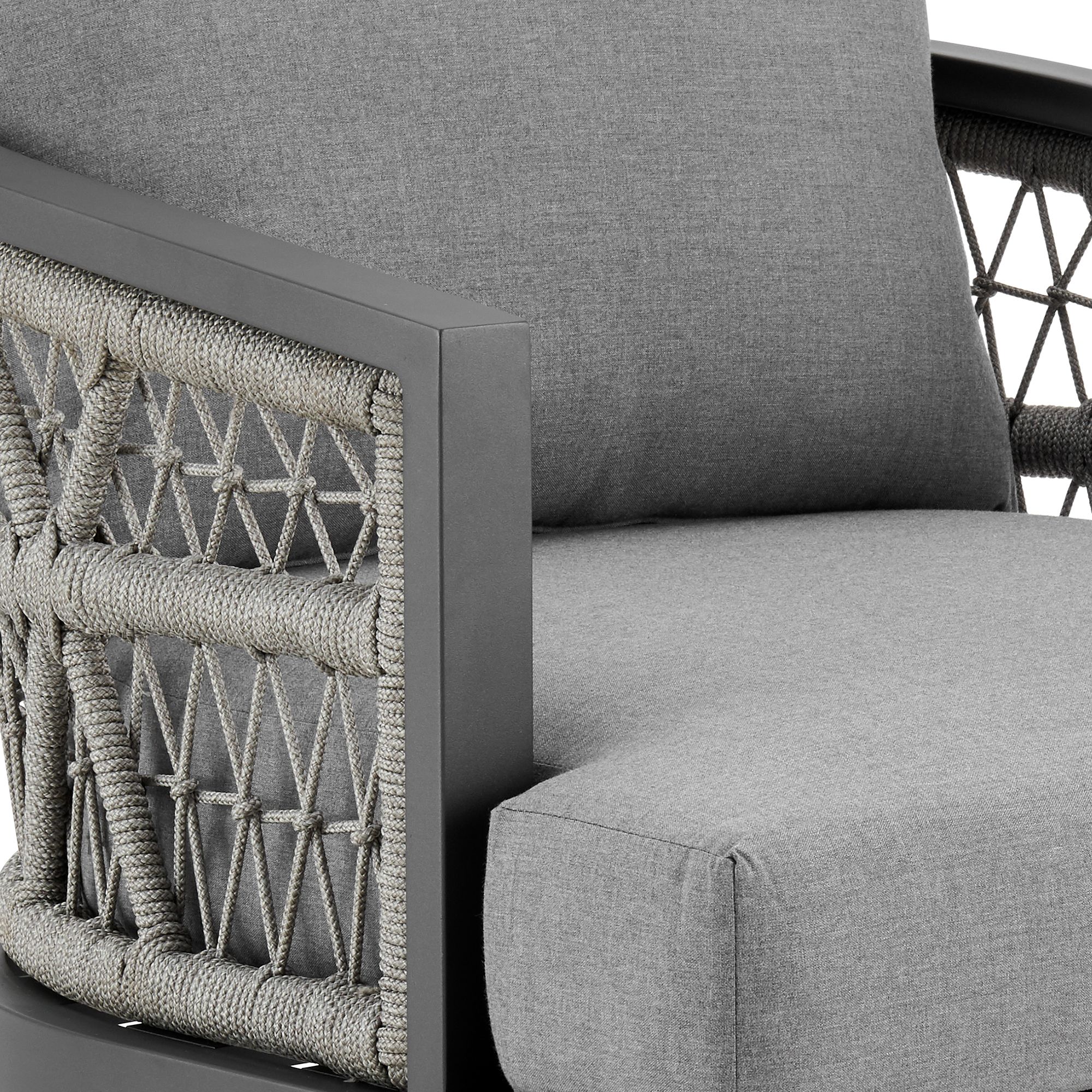 Image 7 Zella Outdoor Armchair in Aluminum, Light Gray Rope and Earl Gray Cushions more views