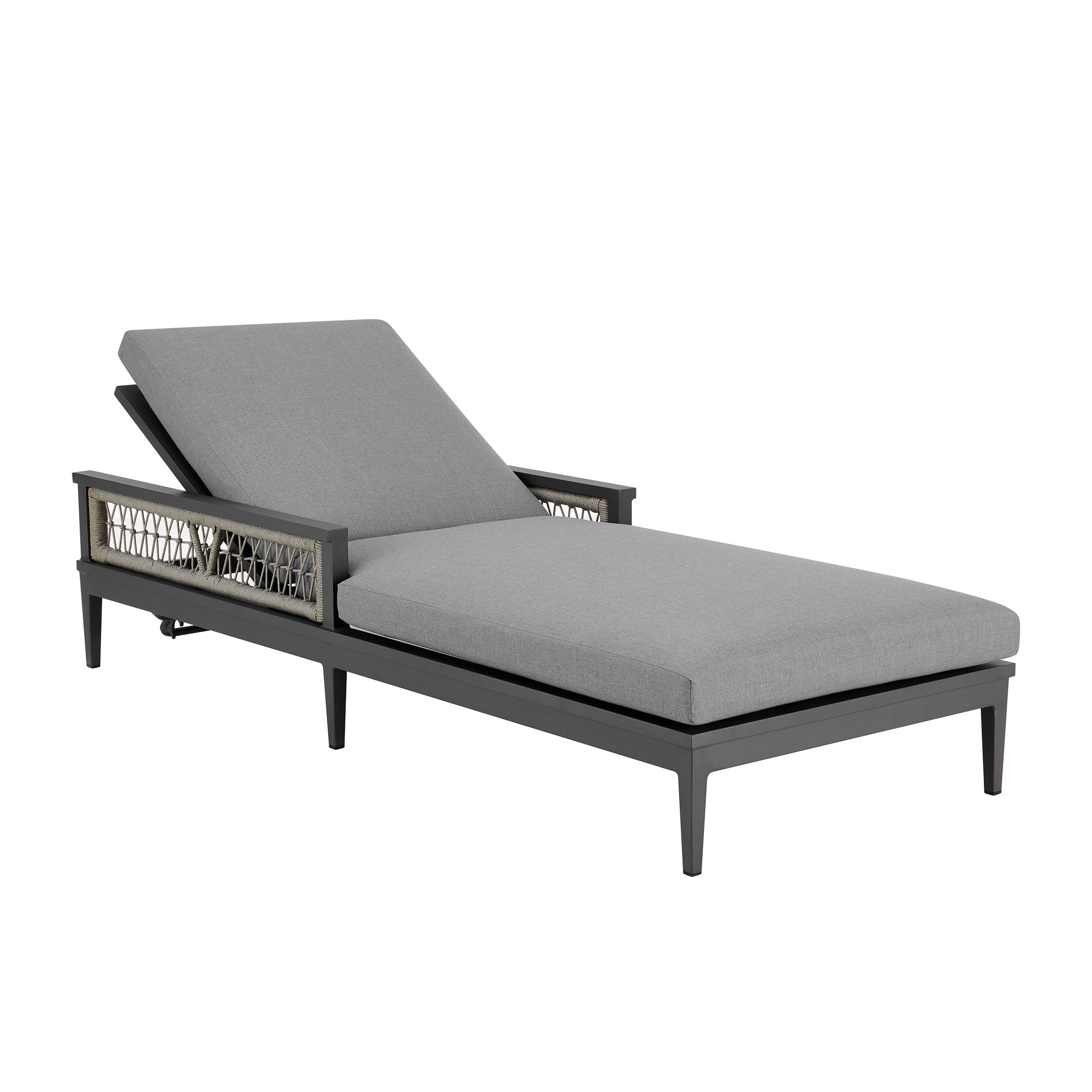Image 3 Zella Outdoor Chaise Lounge Chair in Aluminum, Rope, and Earl Gray Cushions more views