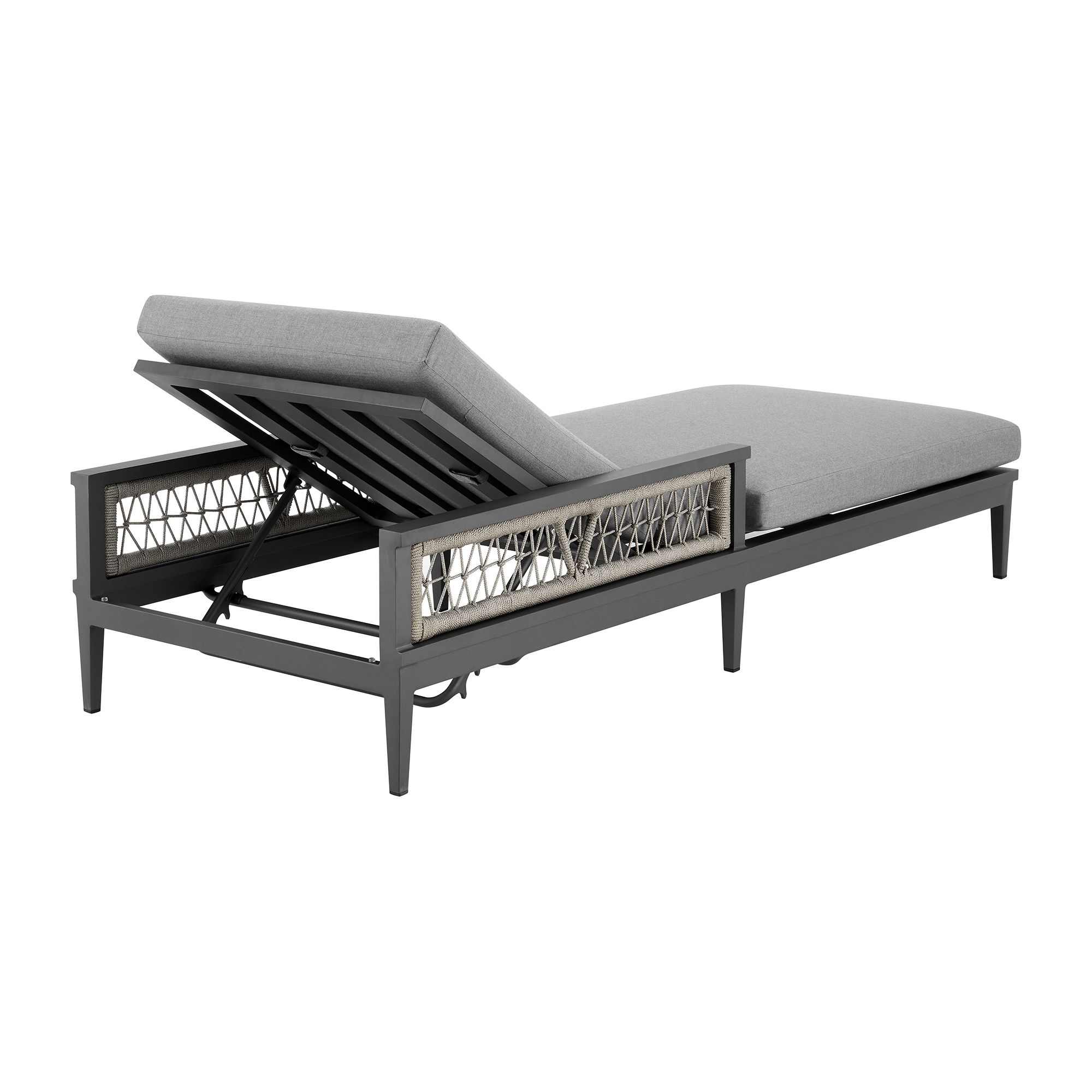 Image 6 Zella Outdoor Chaise Lounge Chair in Aluminum, Rope, and Earl Gray Cushions more views