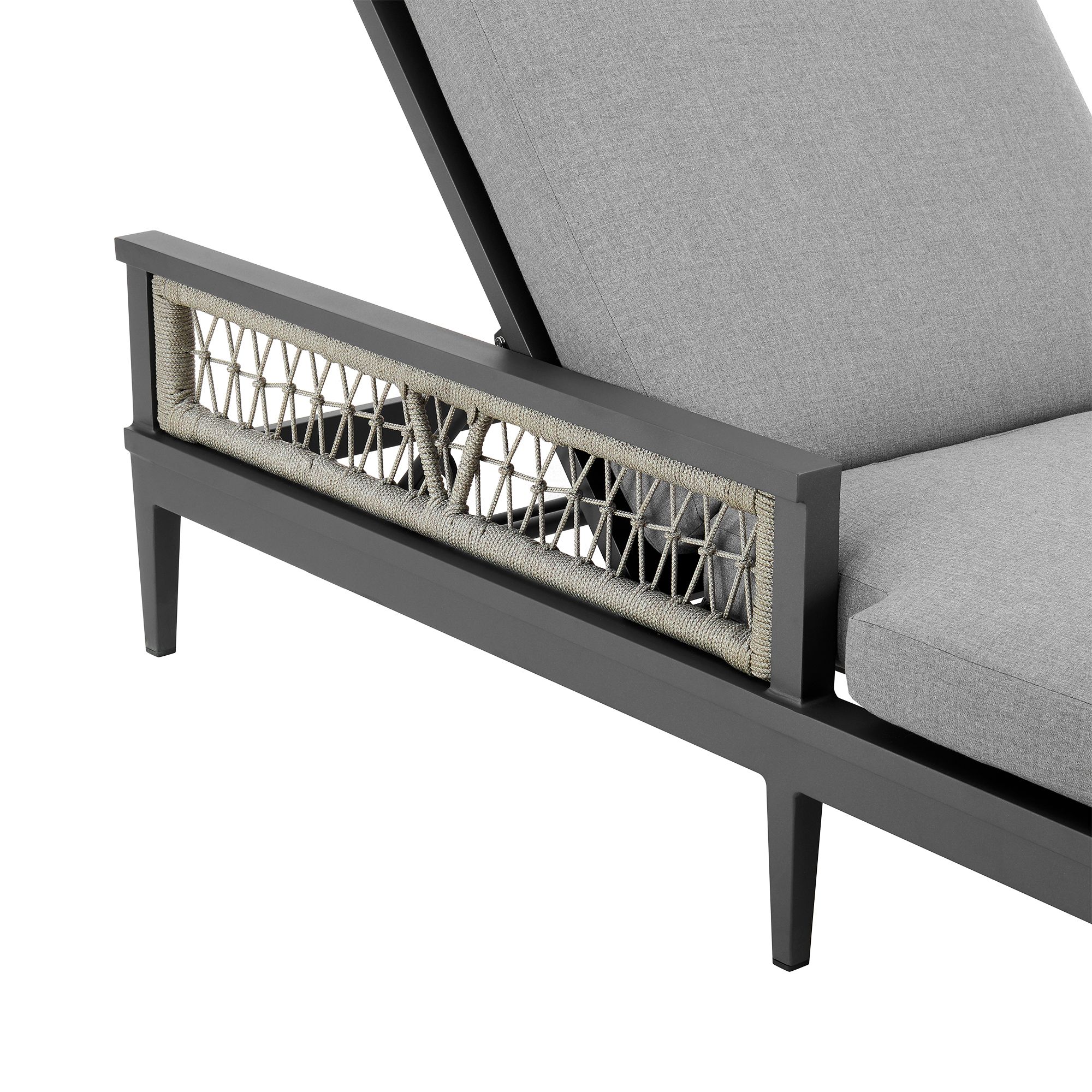 Zella Outdoor Chaise Lounge Chair in Aluminum, Rope, and Earl Gray Cushions