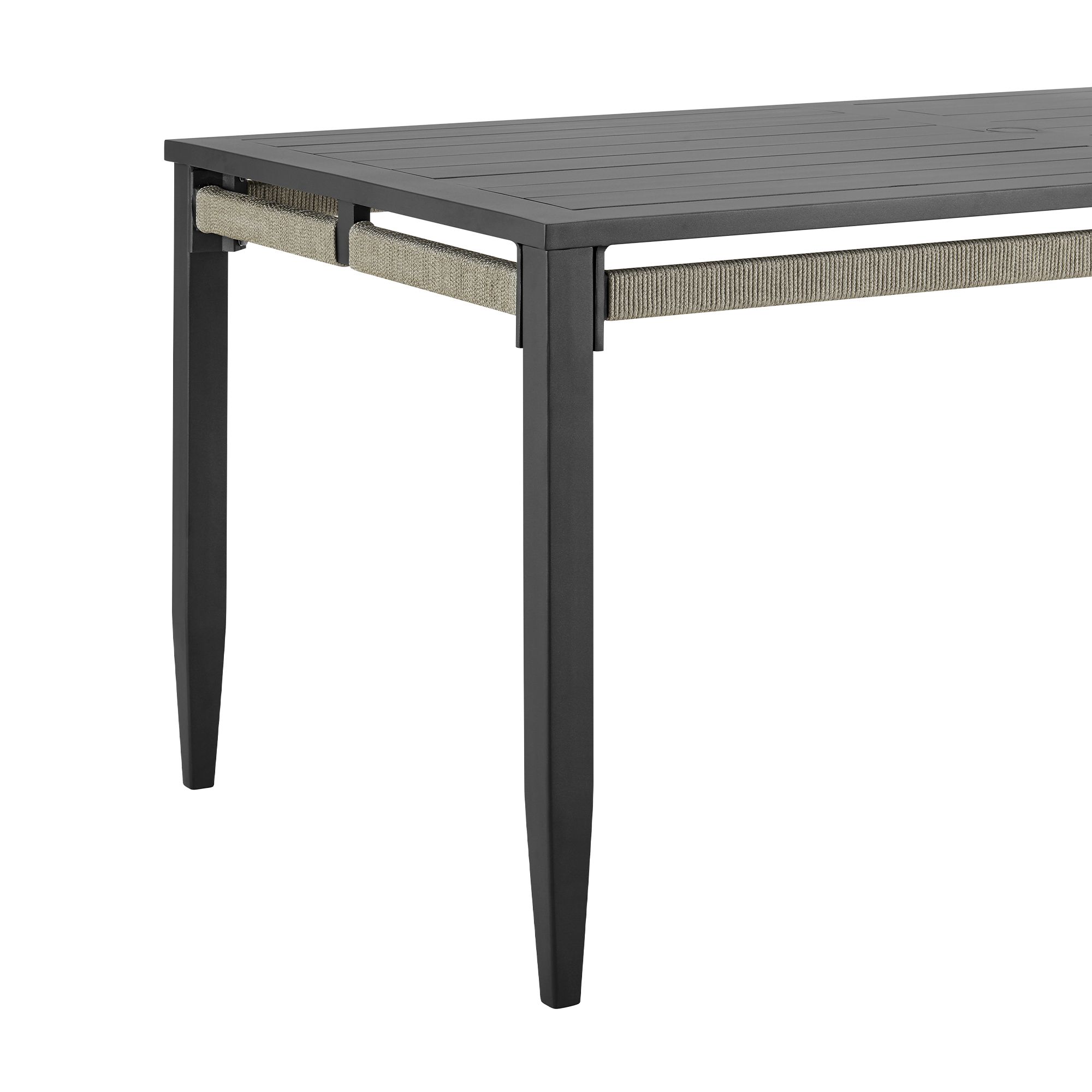 Image 5 Zella Outdoor Dining Table in Aluminum, Charcoal Finish, Light Gray Rope more views