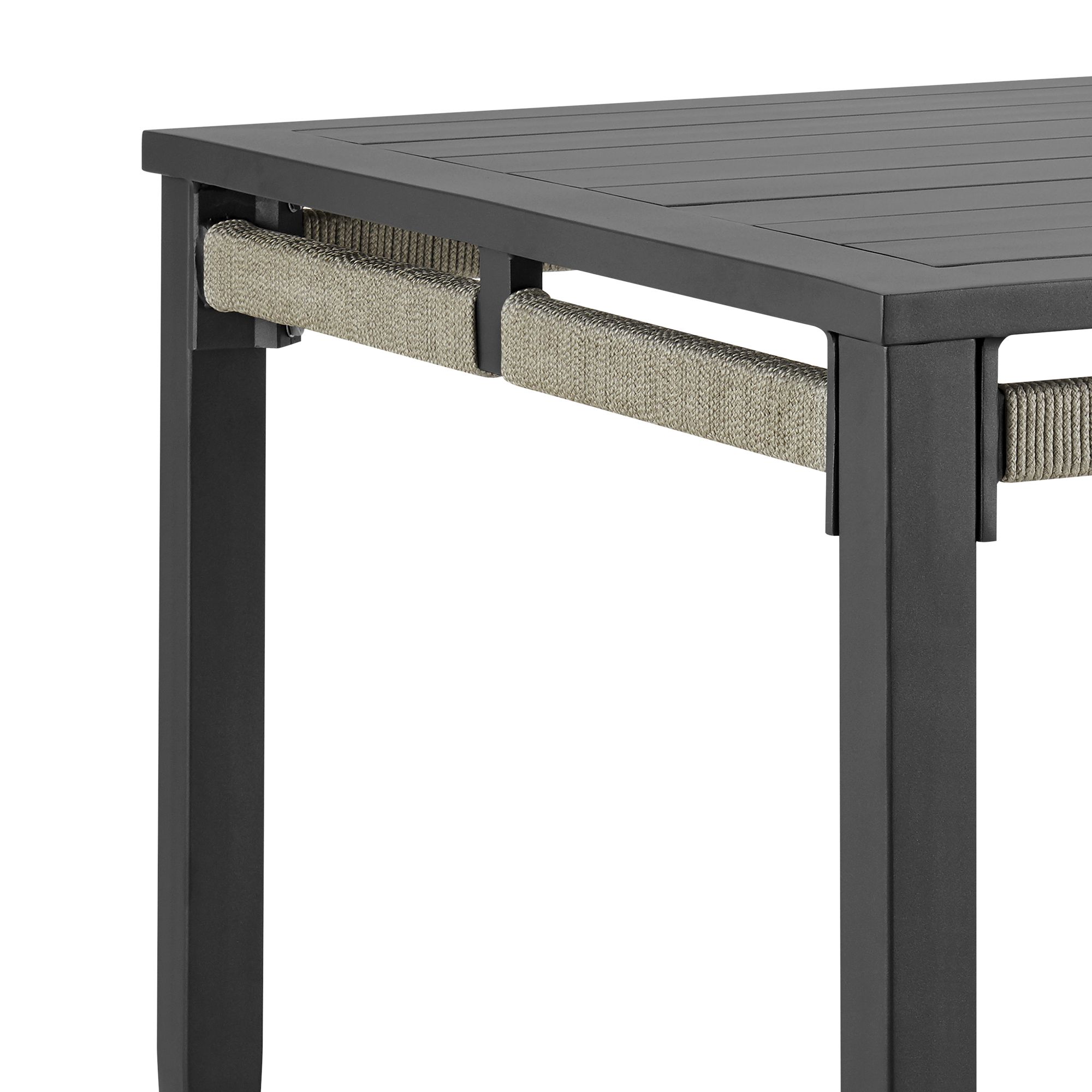 Image 6 Zella Outdoor Dining Table in Aluminum, Charcoal Finish, Light Gray Rope more views