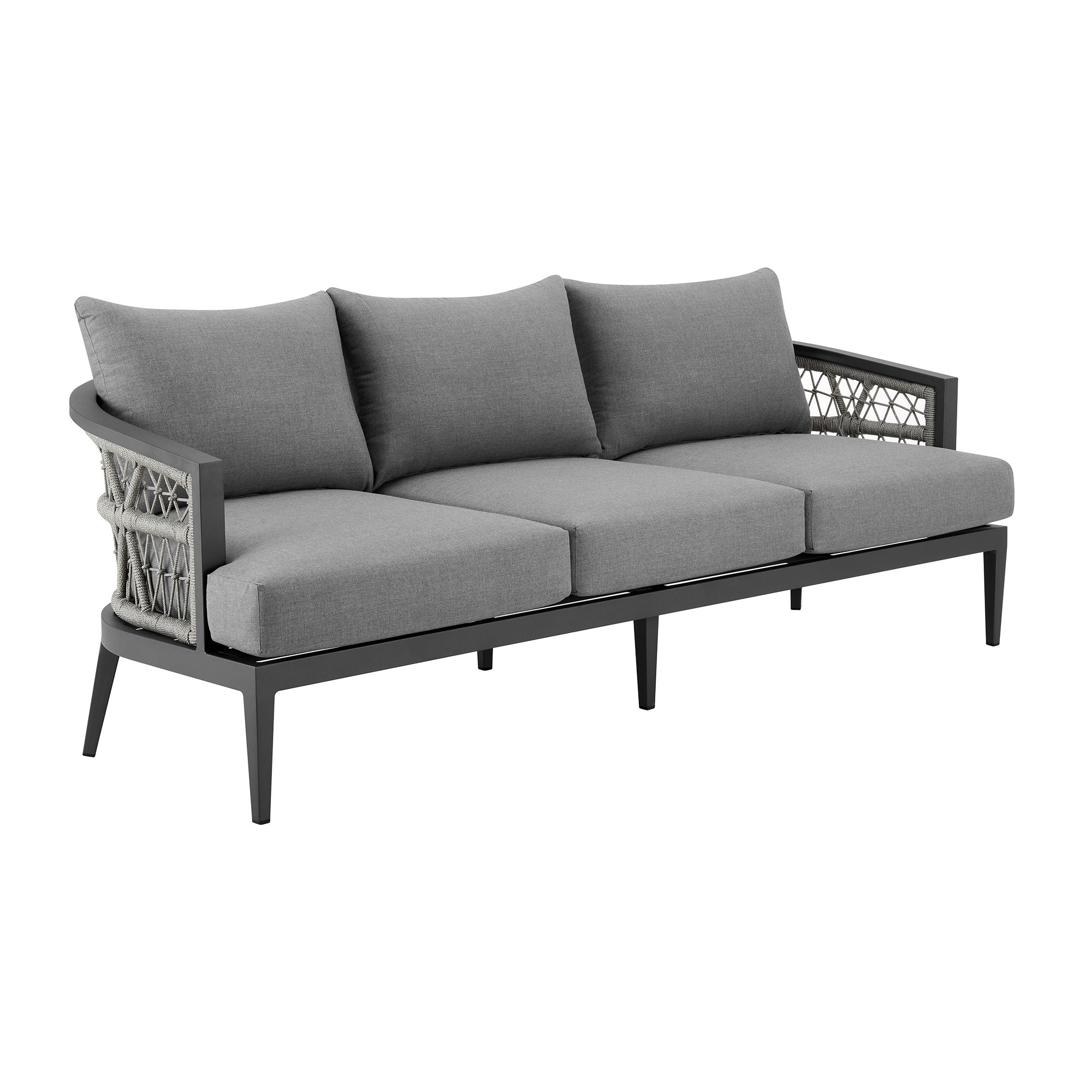 Image 3 Zella Outdoor Sofa in Aluminum with Light Gray Rope and Earl Gray Cushions more views