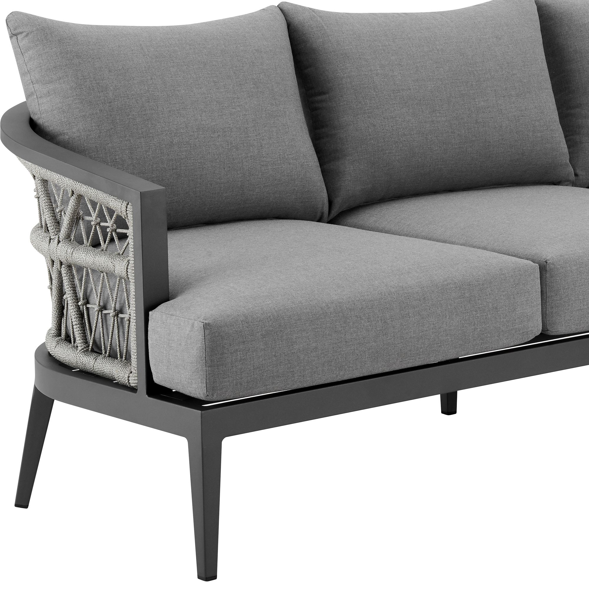 Image 5 Zella Outdoor Sofa in Aluminum with Light Gray Rope and Earl Gray Cushions more views