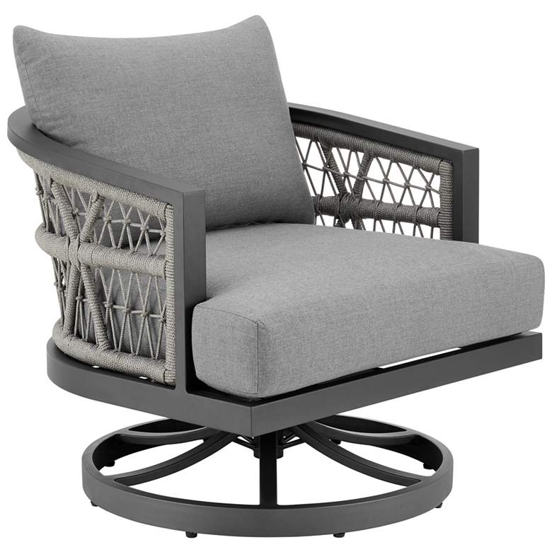 Image 1 Zella Outdoor Swivel Armchair in Aluminum with Rope and Earl Gray Cushions