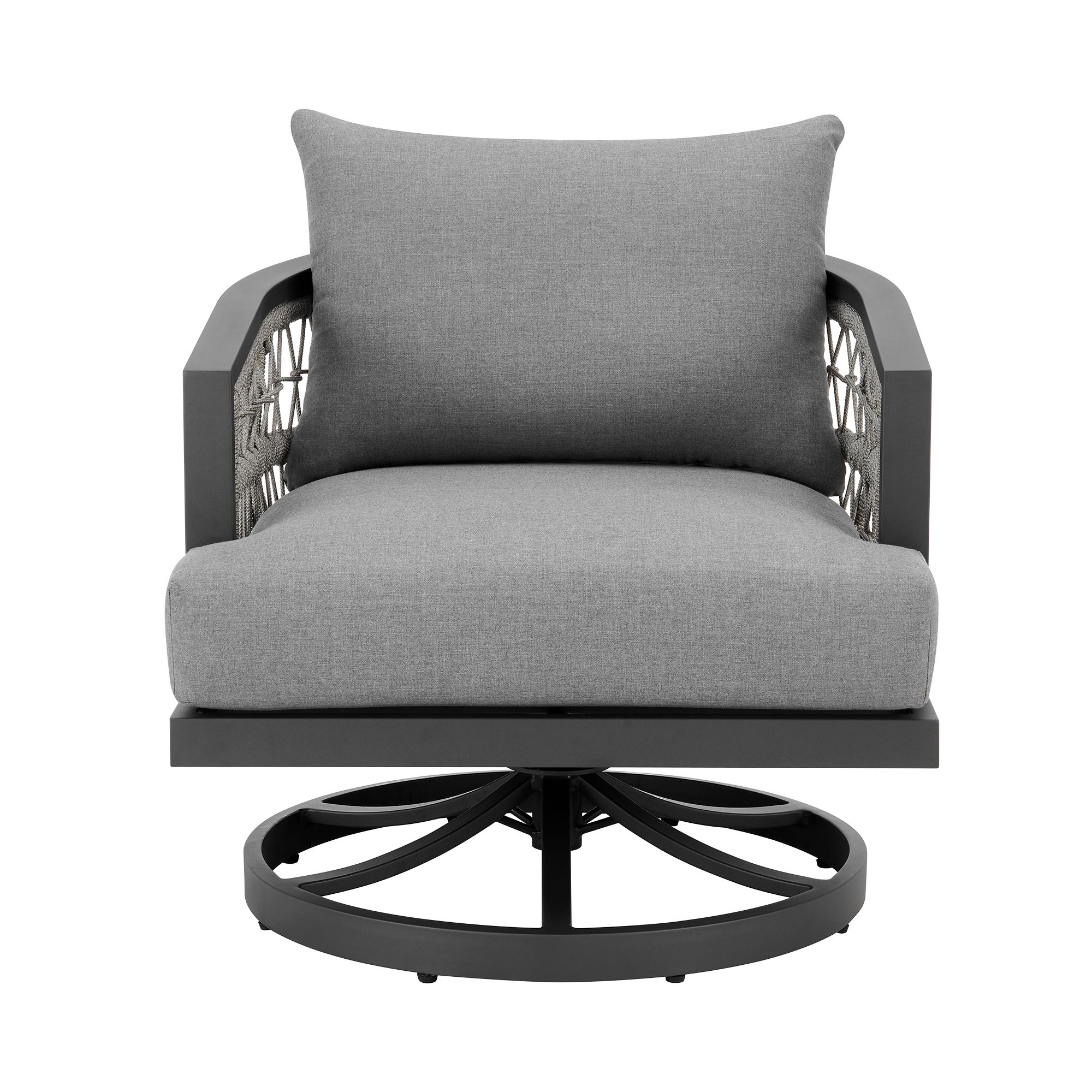 Image 3 Zella Outdoor Swivel Armchair in Aluminum with Rope and Earl Gray Cushions more views